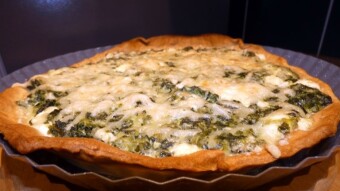 Vegetarian tart with spinach, garlic, and feta cheese