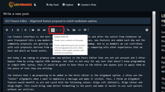 LEO Finance Editor - Alignment feature proposal to enrich markdown options