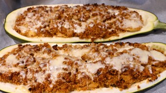 Baked squash with meat, couscous and cheese