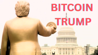 Trump statue holding Bitcoin