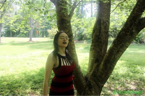 Lovely Logic posing under tree canopy