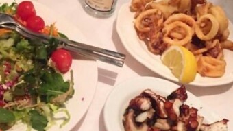 Foodbook #153 dinner at Greek taverna with octopus calamari and ouzo