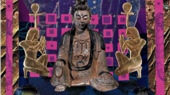 My latest NFT drop – The Enlightened One in pink – handmade collage minted to NFT on Hive blockchain with minimal fees