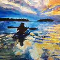 Original Oil Painting from the kayak on Lake Superior