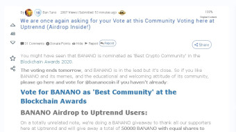 BananoJob Oficial #1: BANANO Airdrop en Uptrennd (50k BAN Total)