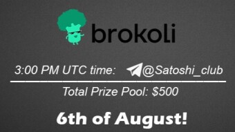 Join the AMA of Satoshi Club x Brokoli. Rewards: 500 USDT, August 6th.