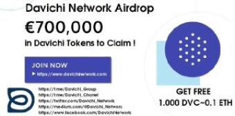 DAVICHI NETWORK AIRDROP FREE 1,000 DVC = 0.1 ETH / 17 USD+(100.000 QXC) Queenxchain+10 TXDM (~50$)