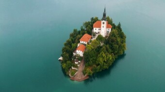 Slovenia Lake Bled, a mysterious island with a small church, beautiful lake and castle