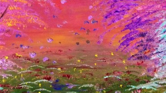 painting secret garden , flowers with acrylic colors on canvas