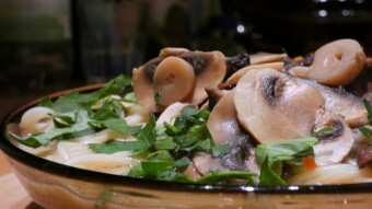 Champignon soup with dried porcini mushrooms and noodles