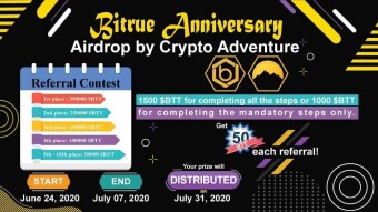 Bitrue aniversary - Free 1500 BTT and lottery tickets - Total Pool $100 000
