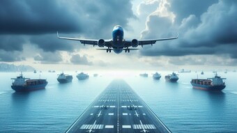 Avión en aeropuerto en el mar (IA)