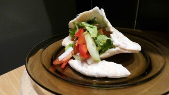 Wheat pita with chicken in Mexican spice and vegetables