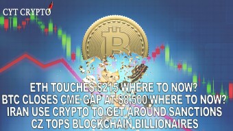 ETH Touches $215 Where To Now? - BTC Touches $8,500 Closes CME Gap - Iran To Use Crypto