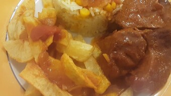 Foodbook #812 Tomato beef stew with French fries