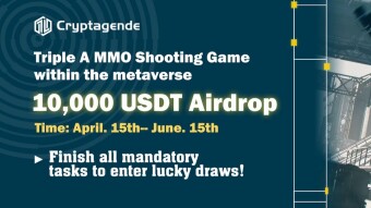 Cryptagende Verse, a triple-A MMO Shooting Metaverse game, offers the first batch of Airdrops of 10,000 USDT