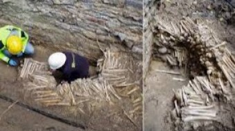 An ancient wall of human bones was discovered