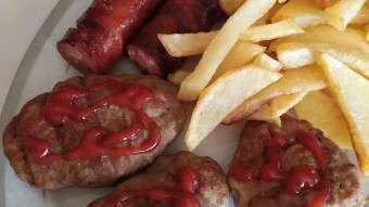 Daily meal #71 Meatballs sausage and French fries
