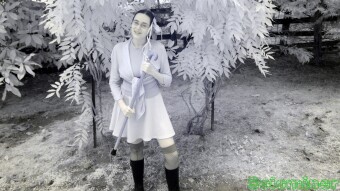 Lovely Logic posing by the Wisteria arch - Infrared Photography