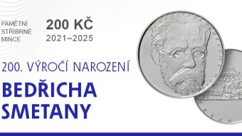 Pamětní mince Bedřicha Smetany. / Commemorative coin of Bedřich Smetana.
