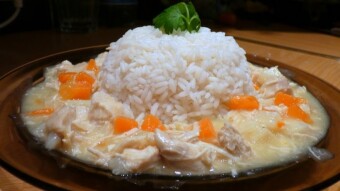 Chicken Fricassee with rice in lemon sauce