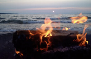 Travel Photography: Bonfire on the beach. Lake Superior Canada