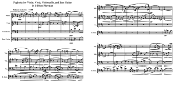 Fughetta for Violin, Viola, Violoncello, and Bass Guitar in B Blues Phrygian [Philip Daniel; 2017]