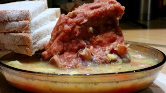 ''Grochówka'' Pea soup with smoked meat, with Polish sausage and potatoes