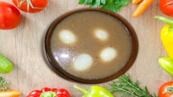Soup Zurek Silesia (zalewajka, white borscht) leavened with egg and insert