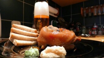 Pork knuckle stewed in beer with white horseradish and wasabi