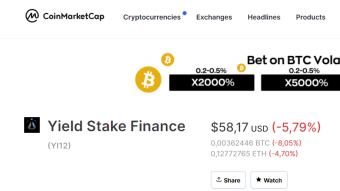 Airdrop YIELD Stake Finance 1 YI12 $ 50 Listed on CoinMarketCap