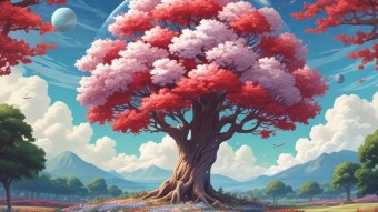 Illustration: colorful anime-style tree