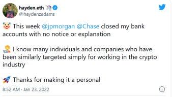 JP MORGAN Chase Bank CLOSES Hayden Adams (Uniswap founder) without notice! Was it Legal? Why did it happen? Adams thoughts on the closure
