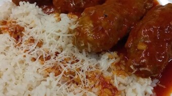 Foodbook #1274 soutzoukakia with rice