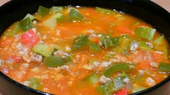 Pepper with zucchini, tomatoes, vegetables and meat