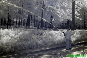 Infrared Photography - Firefighters by lake