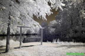 Infrared Photography - Swinging Bench overlooking river