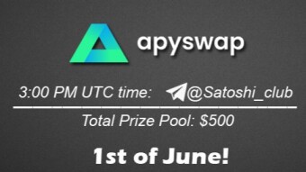 Join the AMA of Satoshi Club x APYSwap. Rewards: 500 USDT, June 1st.
