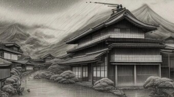 Japanese village illustration