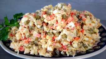 Vegetarian multi-vegetable salad with egg and mayonnaise