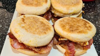 McDonald's style egg and bacon muffins!  (lock-down version)