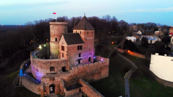 The Royal Castle in Będzin, a night view from above