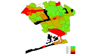 Metaverse sales for Queens New York. Heat-map minting stats, some areas 100% sold out.