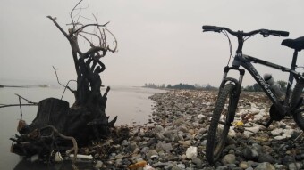 Cycling by The Beach. The Horror Story of Flood