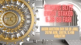 Axion Auction Day 56 (8 Jan) 207M AXN, 38ETH, 5.4M AXN/ETH! Staking Blitz Event Staked 5.3B So Far!