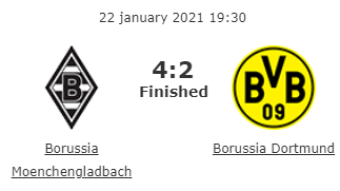 Borussia Moenchengladbach vs Borussia Ddortmund 22 01 2021
