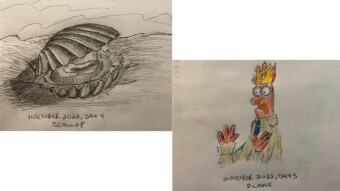 Inktober 4 & 5: Scallop, Flame