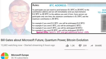 Scammers on YouTube impersonate Bill Gates with fake Bitcoin giveaway