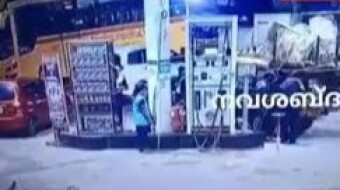 Bike catches fire at a petrol bunk