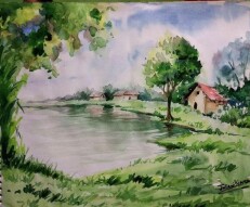 Landscape painting with watercolour.